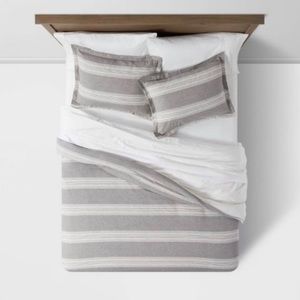 King Chambray Yarn Dye Stripe Duvet Sham Set Grey Threshold Target Cotton Linen